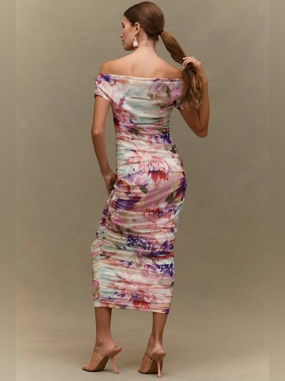 Anthropologie BHLDN Maxi Dress Womens Size L Purple Pink Floral off the shoulder - Picture 2 of 10